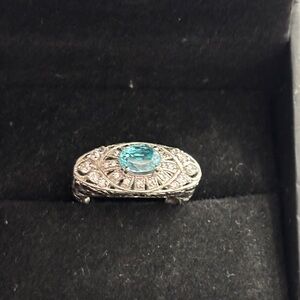 Gems en Vogue Blue Zircon and white stone sterling silver Ring